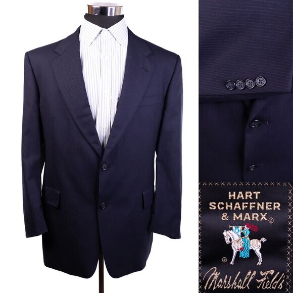VTG Hart Schaffner Marx Men's Blazer Suit Jacket Sport Sz 44 Pinstripe blue. - Picture 1 of 12